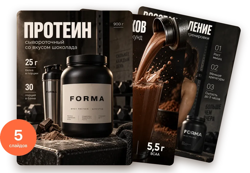 Инфографика для спортивного питания: карусель слайдов для Wildberries и Ozon
