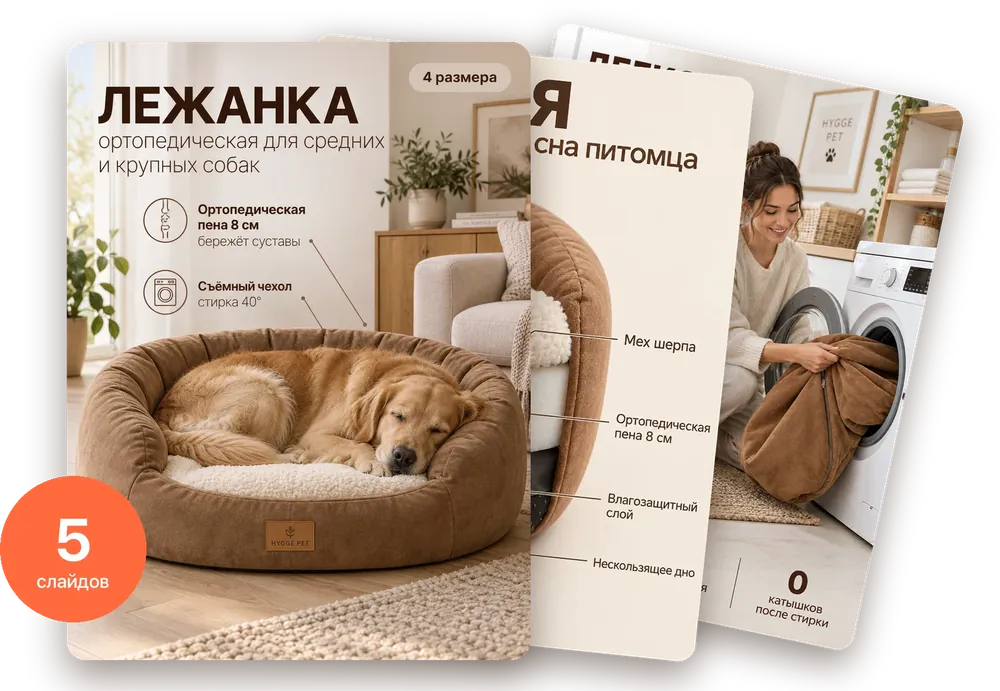 Инфографика для зоотоваров: карусель слайдов для Wildberries и Ozon