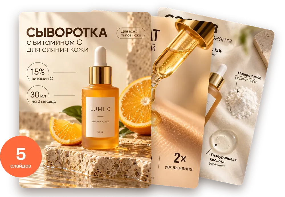Инфографика для косметики: карусель слайдов для Wildberries и Ozon