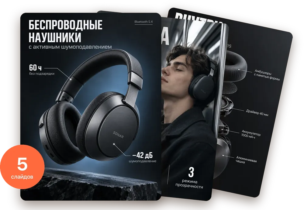 Инфографика для электроники: карусель слайдов для Wildberries и Ozon
