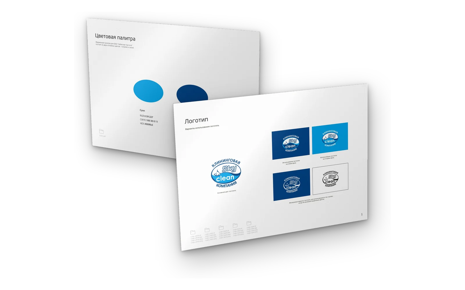 Гайдлайн SkyClean — фирменные цвета и логотип на синем