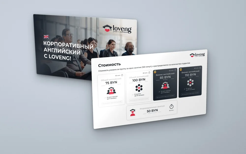 Коммерческое предложение Loveng — слайд стоимости в BYN
