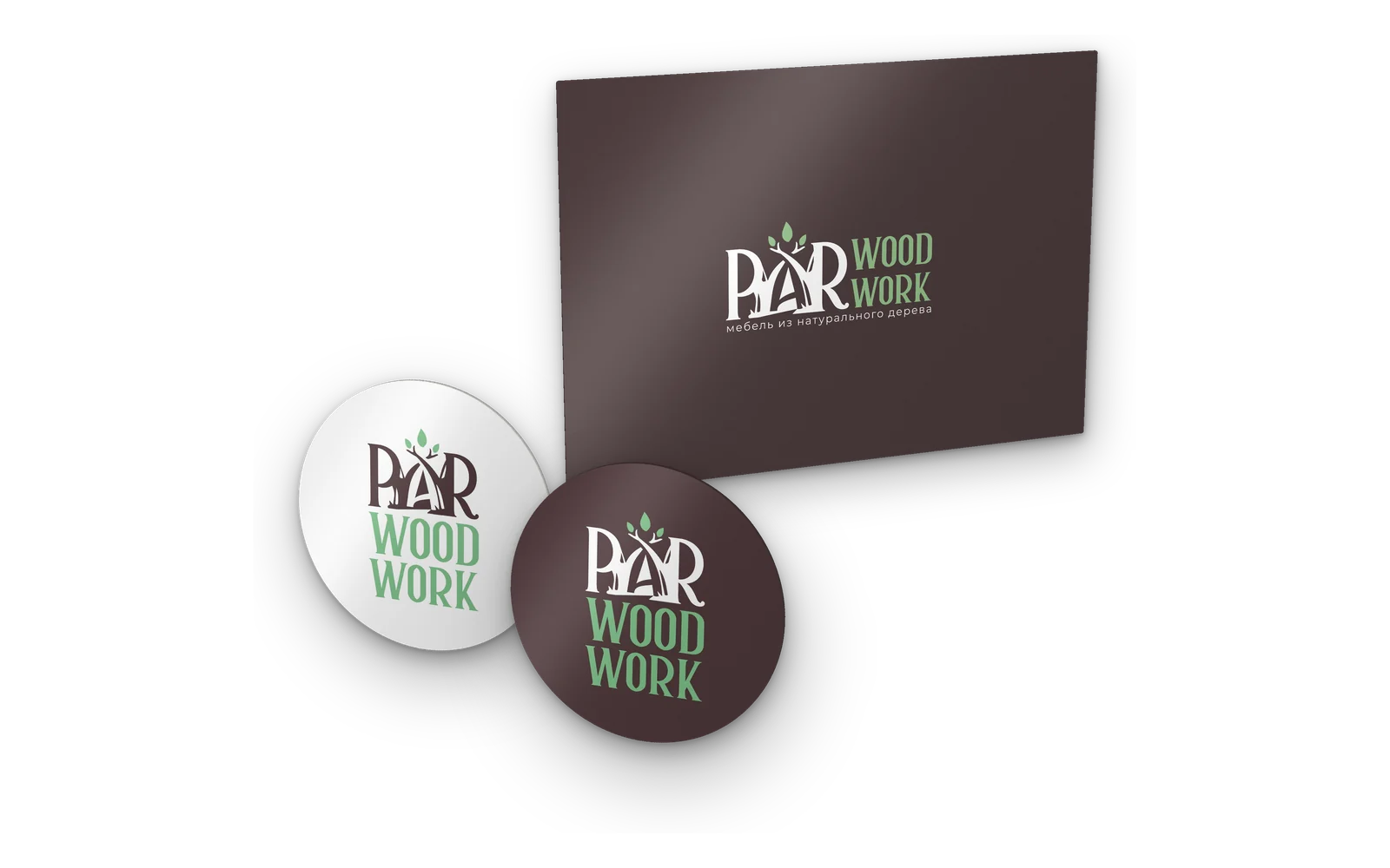 Нейминг PARWOODWORK — обложка фирменного стиля и стикеры с именем