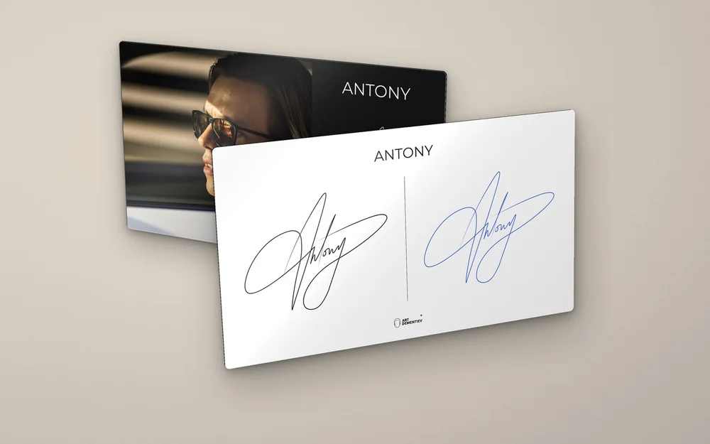 Презентация подписи Antony — обложка и выбор: чёрная или синяя