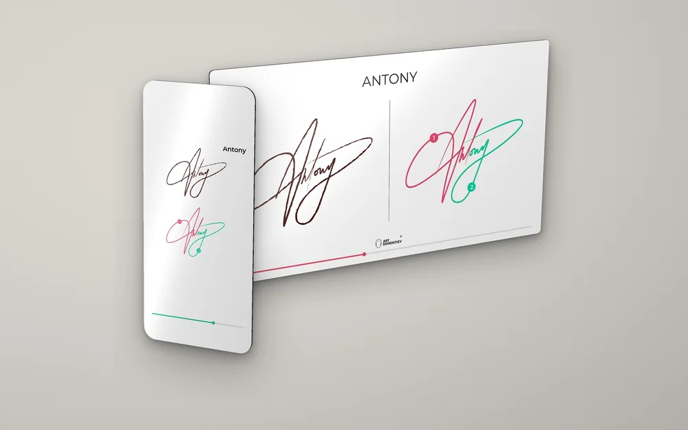 Порядок штрихов подписи Antony — кадр видеоурока на экране и телефоне
