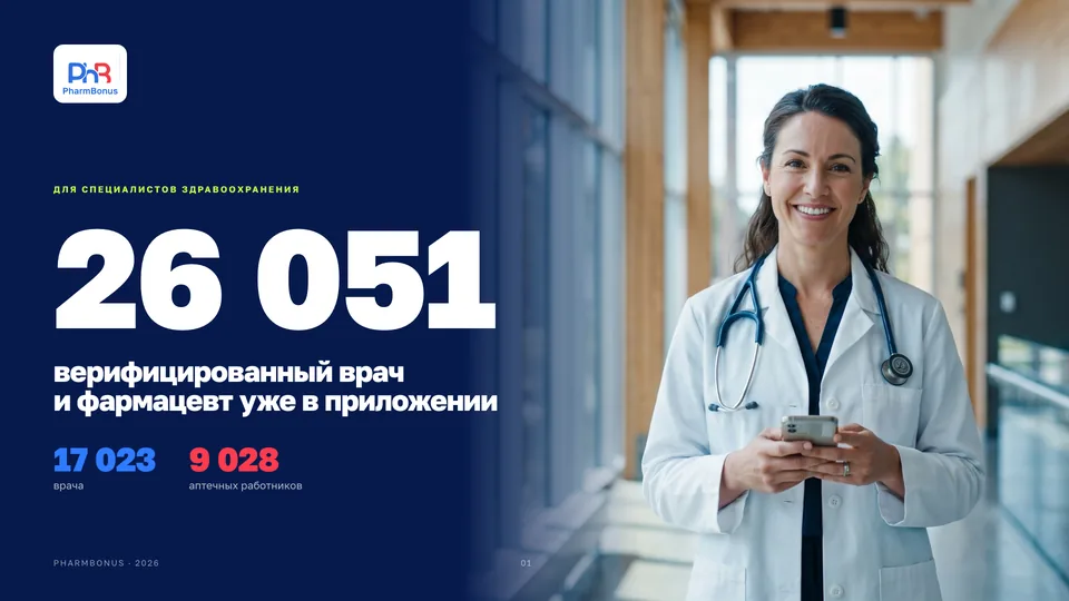 Слайд презентации PharmBonus — Платформа для врачей · фарма